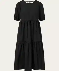 Knowledge Cotton Apparel Puff Sleeve Poplin Dress Black Jet