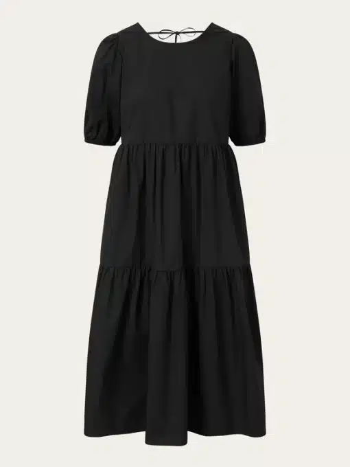 Knowledge Cotton Apparel Puff Sleeve Poplin Dress Black Jet