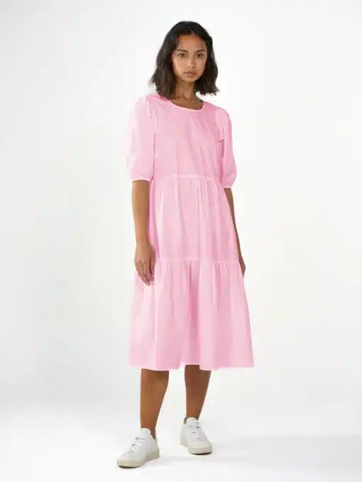 Knowledge Cotton Apparel Puff Sleeve Poplin Dress Parfait Pink