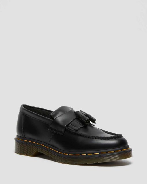 Dr. Martens Adrian Yellow Stitch Leather Tassle Loafers Men Smooth Black