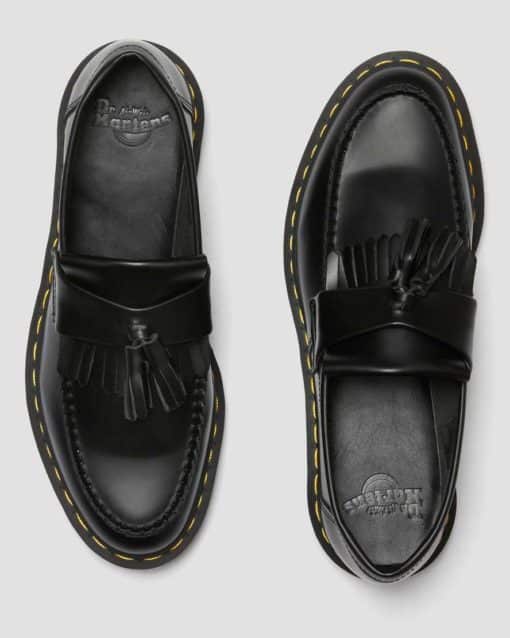 Dr. Martens Adrian Yellow Stitch Leather Tassle Loafers Men Smooth Black