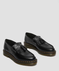 Dr. Martens Adrian Yellow Stitch Leather Tassle Loafers Men Smooth Black