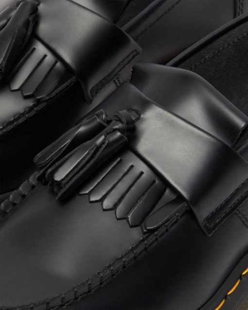 Dr. Martens Adrian Yellow Stitch Leather Tassle Loafers Men Smooth Black