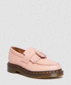 Dr. Martens Adrian Yellow Stitch Leather Tassle Loafers Peach Beige