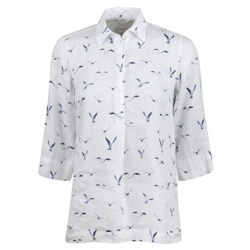 Stenströms Stella White Linen Pop-Over Shirt