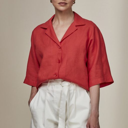 Ellie Red Linen Shirt
