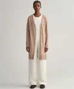 Gant Woman Linen Blend Long V-Neck Cardigan Horn Beige