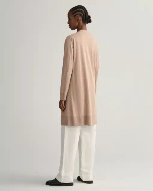 Gant Woman Linen Blend Long V-Neck Cardigan Horn Beige