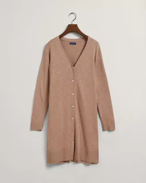 Gant Woman Linen Blend Long V-Neck Cardigan Horn Beige