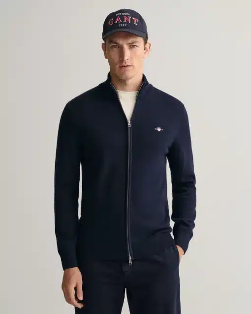 Gant Casual Cotton Zip Cardigan Evening Blue