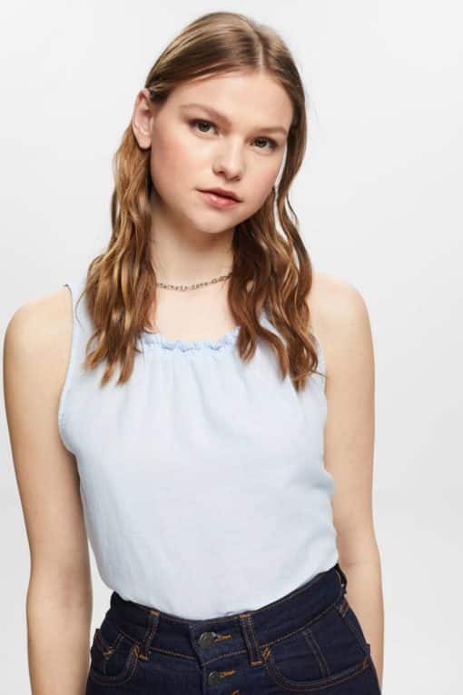 Esprit Linen Blend Top Pastel Blue