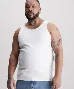 Calvin Klein Logo Tab Racer Tank Top Bright White