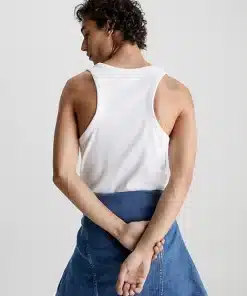 Calvin Klein Logo Tab Racer Tank Top Bright White