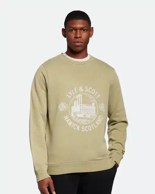 Lyle & Scott Hawick Print Crew Neck Jumper Seaweed