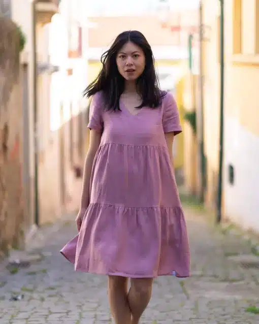 Nakoa Layered Linen Dress Old Rose
