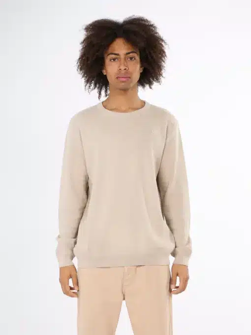 Knowledge Cotton Apparel Zig Zag Badge Knit O-Neck Nature Melange