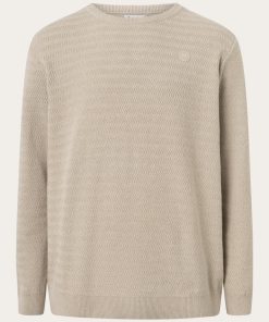 Knowledge Cotton Apparel Zig Zag Badge Knit O-Neck Nature Melange