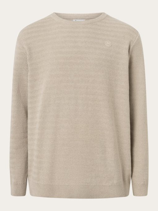 Knowledge Cotton Apparel Zig Zag Badge Knit O-Neck Nature Melange