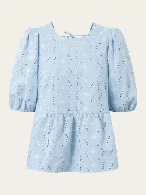 Knowledge Cotton Apparel Puff Sleeve Embroidery Top Skyway