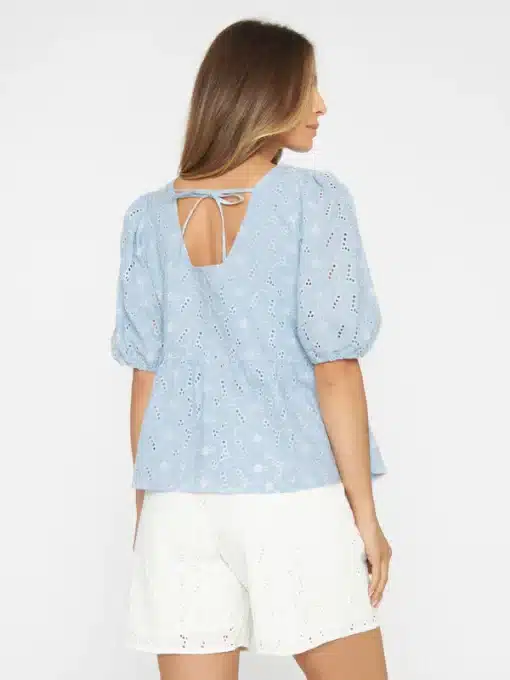 Knowledge Cotton Apparel Puff Sleeve Embroidery Top Skyway