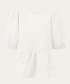 Knowledge Cotton Apparel Puff Sleeve Embroidery Top Egret