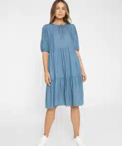 Knowledge Cotton Apparel Puff Sleeve Denim Tencel Dress