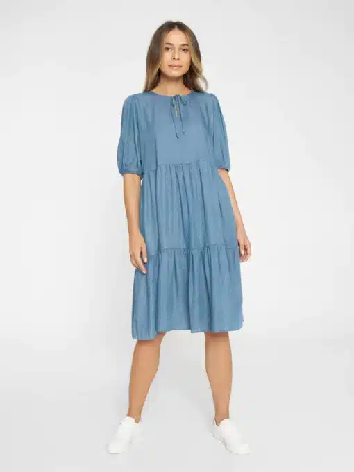Knowledge Cotton Apparel Puff Sleeve Denim Tencel Dress