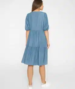 Knowledge Cotton Apparel Puff Sleeve Denim Tencel Dress