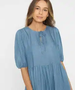 Knowledge Cotton Apparel Puff Sleeve Denim Tencel Dress