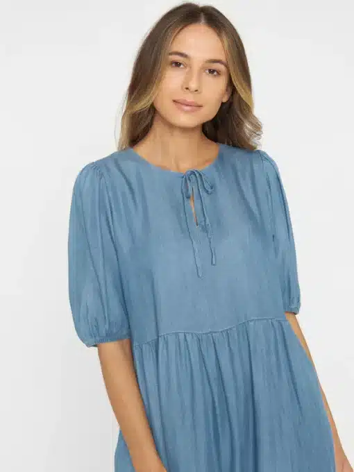 Knowledge Cotton Apparel Puff Sleeve Denim Tencel Dress