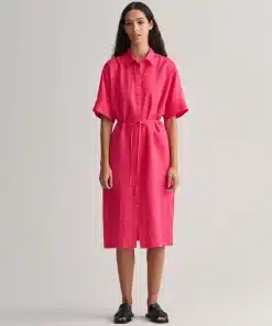 Gant Woman Relaxed Linen Shirt Dress Magenta Pink