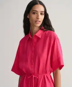 Gant Woman Relaxed Linen Shirt Dress Magenta Pink