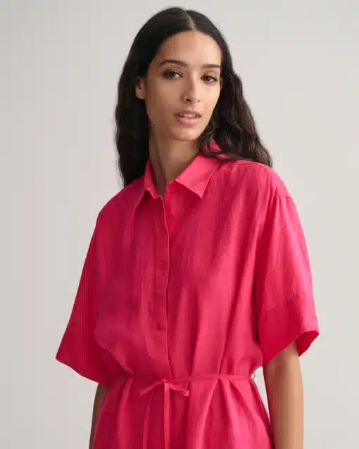 Gant Woman Relaxed Linen Shirt Dress Magenta Pink