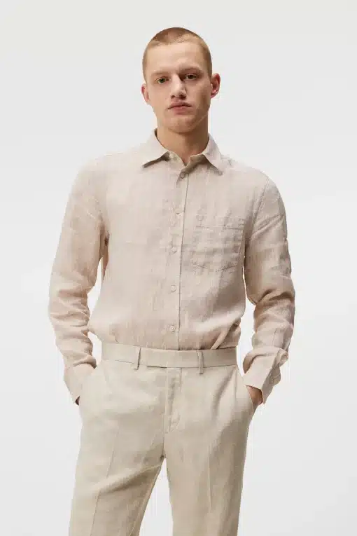 J.Lindeberg Linen Melange Slim Shirt Safari Beige