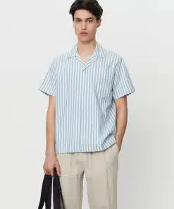 Les Deux Lawson Stripe SS Shirt Ivory/Palace Blue