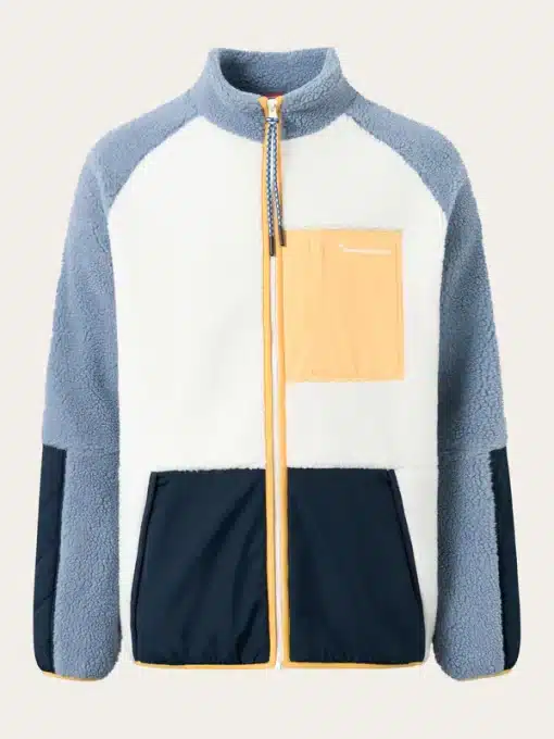 Knowledge Cotton Apparel Teddy Polyester Zip Sweat Jacket Egret