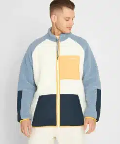 Knowledge Cotton Apparel Teddy Polyester Zip Sweat Jacket Egret