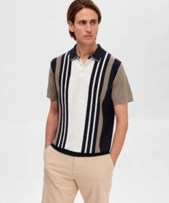 Selected Homme Mattis Knit Stripe Polo Sky Captain