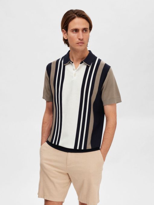 Selected Homme Mattis Knit Stripe Polo Sky Captain