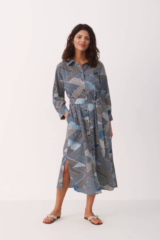 Part Two Binti Dress Midnight Navy Zig Zag Print