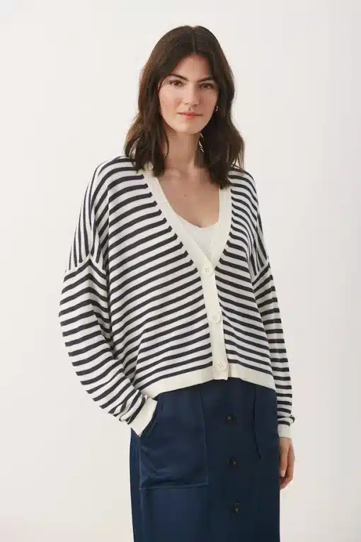 Part Two Bessie Cardigan Midnight Navy Stripes