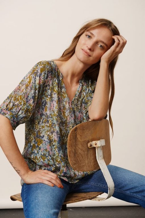 Part Two Popsy Blouse Midnight Navy Blurred Flower