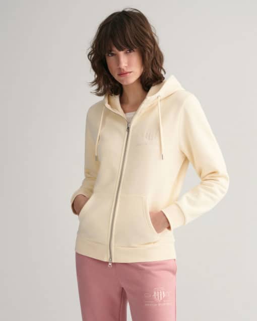 Gant Woman Tonal Archive Shield Zip Hoodie Linen