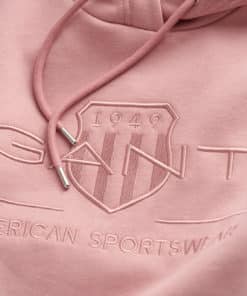 Gant Woman Tonal Archive Shield Sweat Hoodie Faded Pink Melange