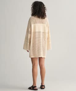 Gant Woman Open Knit Rugger Knit Dress Cream - Aukia