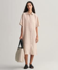 Gant Woman Relaxed Linen Shirt Dress Horn Beige