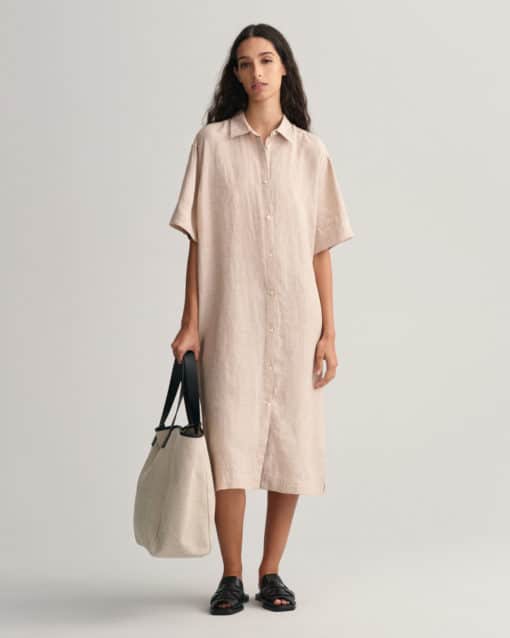 Gant Woman Relaxed Linen Shirt Dress Horn Beige