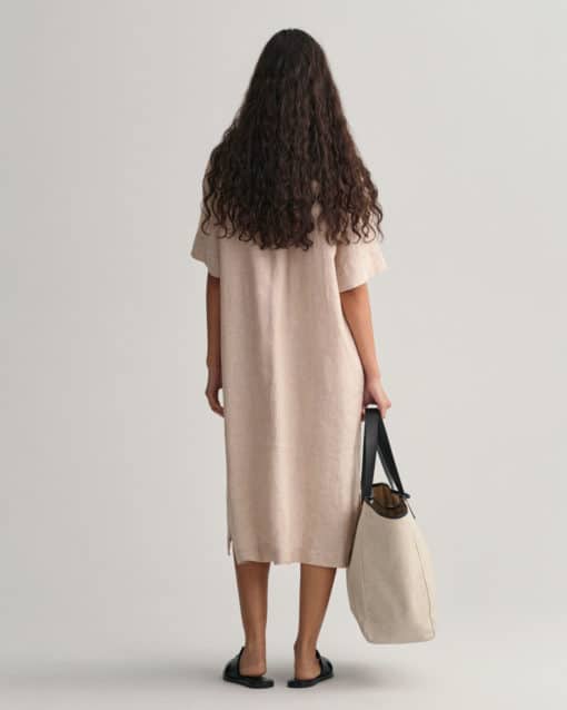 Gant Woman Relaxed Linen Shirt Dress Horn Beige
