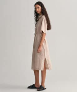 Gant Woman Relaxed Linen Shirt Dress Horn Beige