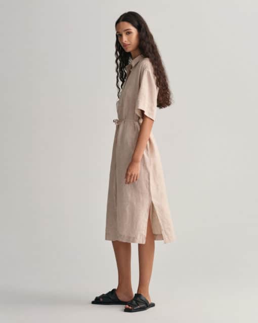 Gant Woman Relaxed Linen Shirt Dress Horn Beige
